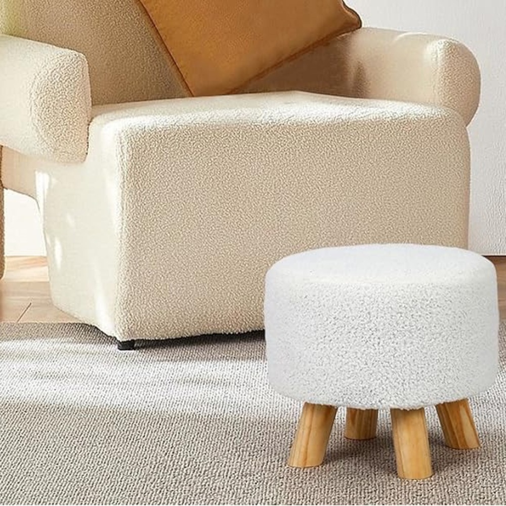 Round sherpa ottoman stool